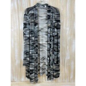 Susan Graver Women's Size 2X Pleated Sheer Drape Front Cardigan Charcoal/Sand